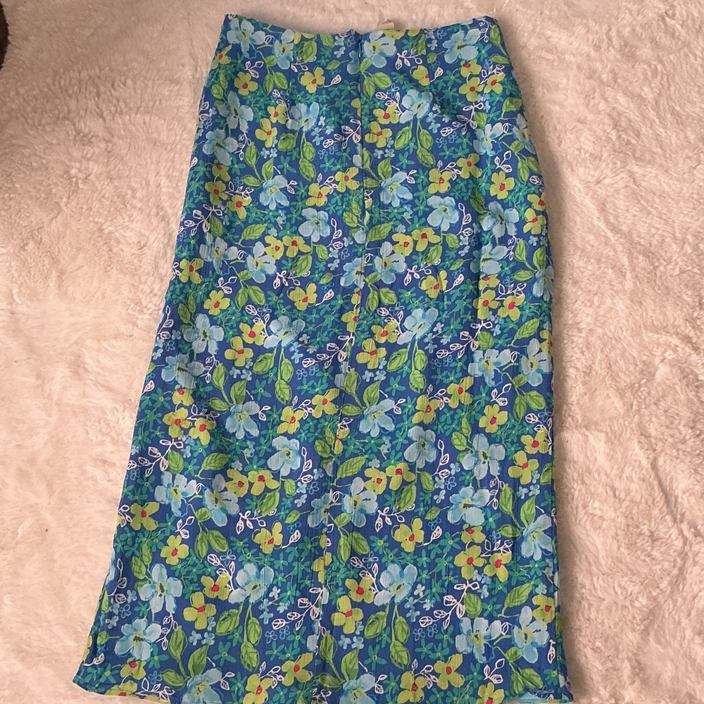 Sigrid Olsen Blue and Green Floral A-Line Skirt - Picture 3 of 3